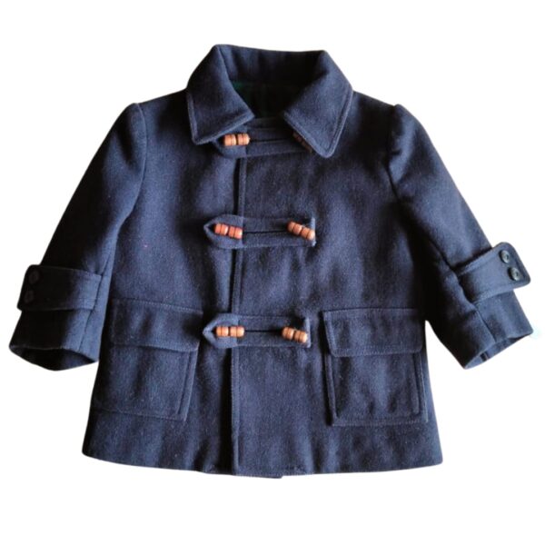 Abrigo azul oscuro en pana talla 2 con forro escocés