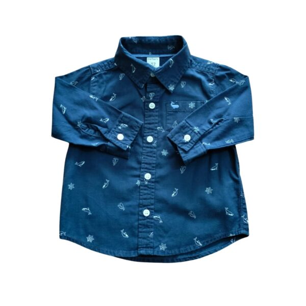 Camisa manga larga color azul oscuro de Carter's talla 12 meses